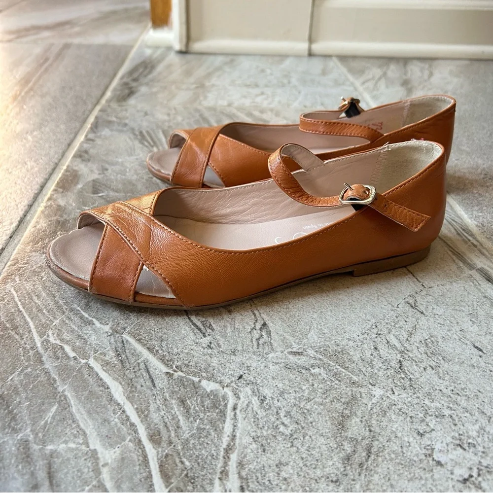 Papanatas Cowgirl Criss Cross Open Toe Leather Buckle Sandals, Size 36 (4 US)